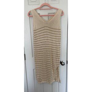 Floris Made in Italy V-Neck Crochet Sleeveless Cream Mini Dress Size M/L